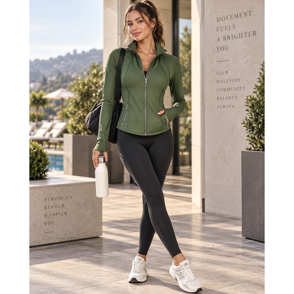 Athleta Triumph Hoodie Jacket Olive Green Full Zip Stowable Hood XS Activewear